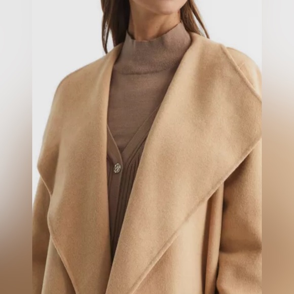 REISS Valentina Oversized Wool-Blend Coat Belted Jacket in Camel Size 4 - Picture 4 of 7